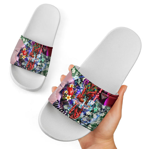 Personalized Essendon Football Bombers Slide Sandals Tropical Hibiscus Flowers - Pacific Fusion Style