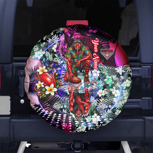Personalized Essendon Football Bombers Spare Tire Cover Tropical Hibiscus Flowers - Pacific Fusion Style