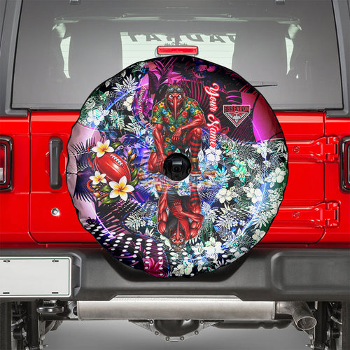 Personalized Essendon Football Bombers Spare Tire Cover Tropical Hibiscus Flowers - Pacific Fusion Style