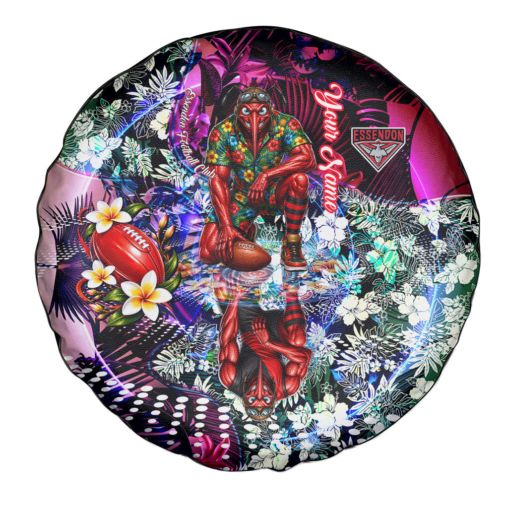 Personalized Essendon Football Bombers Spare Tire Cover Tropical Hibiscus Flowers - Pacific Fusion Style