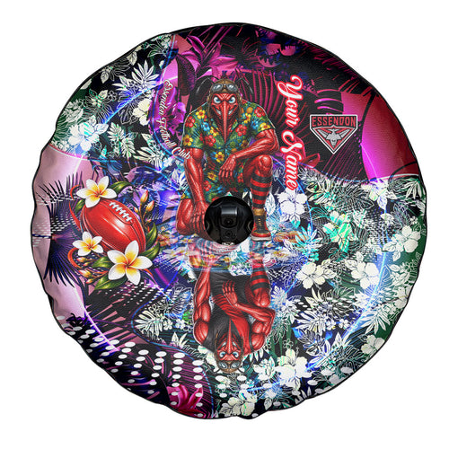 Personalized Essendon Football Bombers Spare Tire Cover Tropical Hibiscus Flowers - Pacific Fusion Style