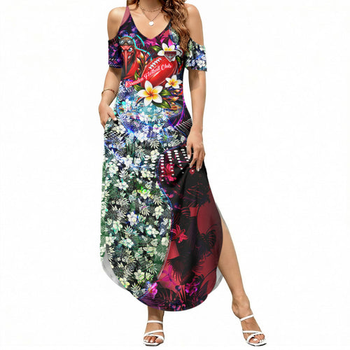 Personalized Essendon Football Bombers Summer Maxi Dress Tropical Hibiscus Flowers - Pacific Fusion Style