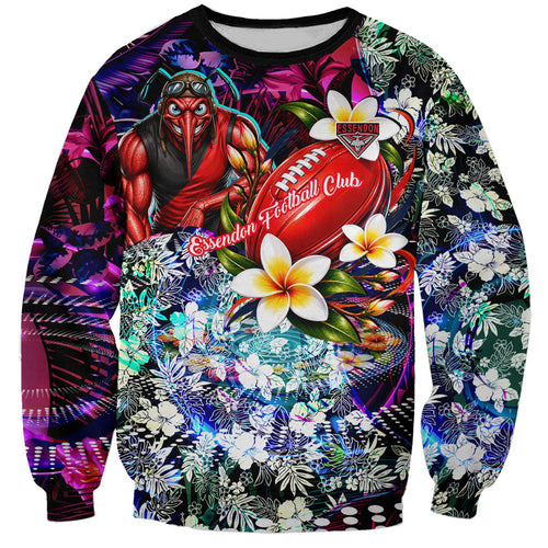 Personalized Essendon Football Bombers Sweatshirt Tropical Hibiscus Flowers - Pacific Fusion Style