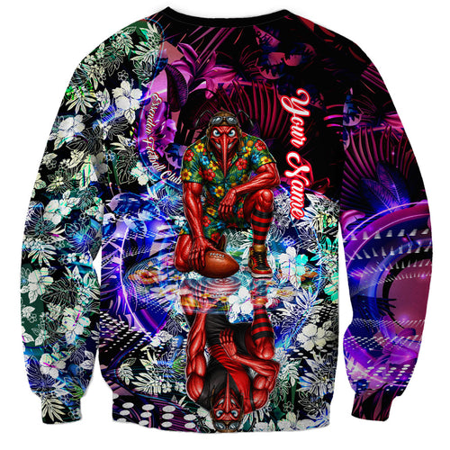Personalized Essendon Football Bombers Sweatshirt Tropical Hibiscus Flowers - Pacific Fusion Style