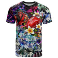 Personalized Essendon Football Bombers T Shirt Tropical Hibiscus Flowers - Pacific Fusion Style