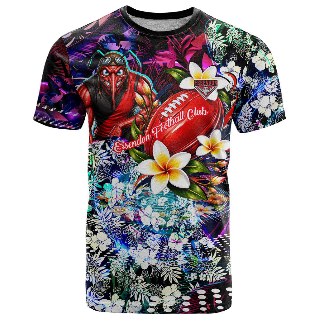 Personalized Essendon Football Bombers T Shirt Tropical Hibiscus Flowers - Pacific Fusion Style