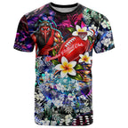 Personalized Essendon Football Bombers T Shirt Tropical Hibiscus Flowers - Pacific Fusion Style