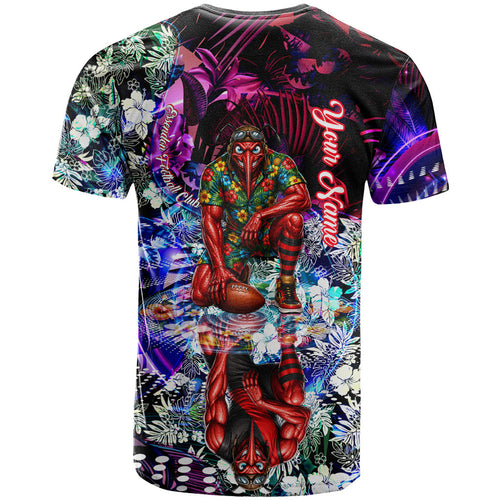 Personalized Essendon Football Bombers T Shirt Tropical Hibiscus Flowers - Pacific Fusion Style