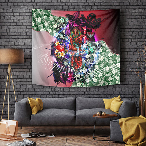 Personalized Essendon Football Bombers Tapestry Tropical Hibiscus Flowers - Pacific Fusion Style