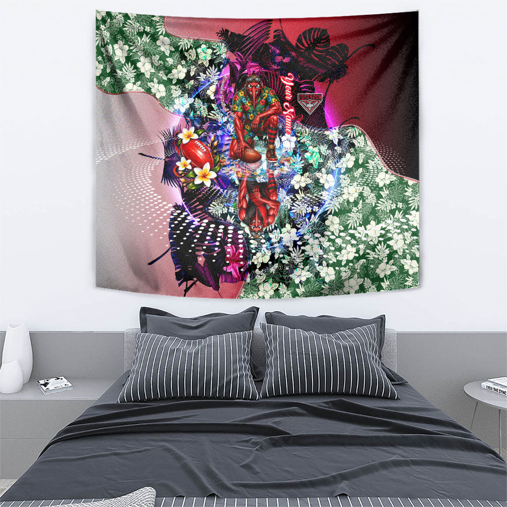 Personalized Essendon Football Bombers Tapestry Tropical Hibiscus Flowers - Pacific Fusion Style