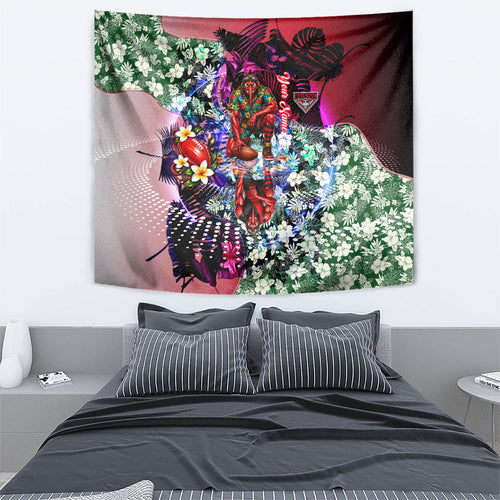 Personalized Essendon Football Bombers Tapestry Tropical Hibiscus Flowers - Pacific Fusion Style
