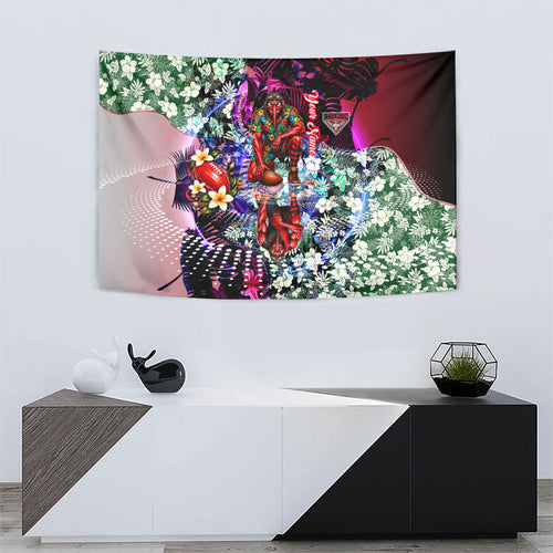 Personalized Essendon Football Bombers Tapestry Tropical Hibiscus Flowers - Pacific Fusion Style