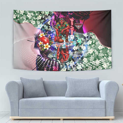 Personalized Essendon Football Bombers Tapestry Tropical Hibiscus Flowers - Pacific Fusion Style