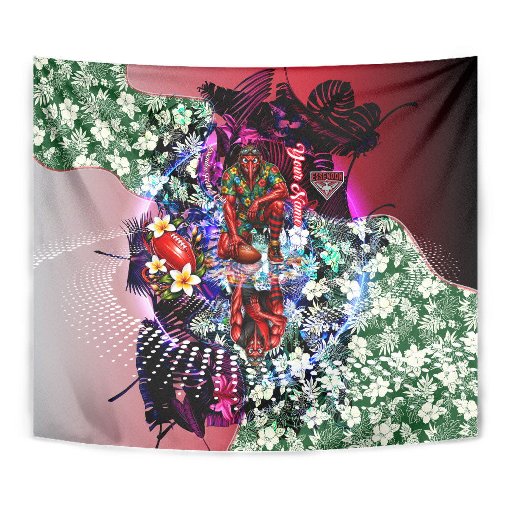 Personalized Essendon Football Bombers Tapestry Tropical Hibiscus Flowers - Pacific Fusion Style