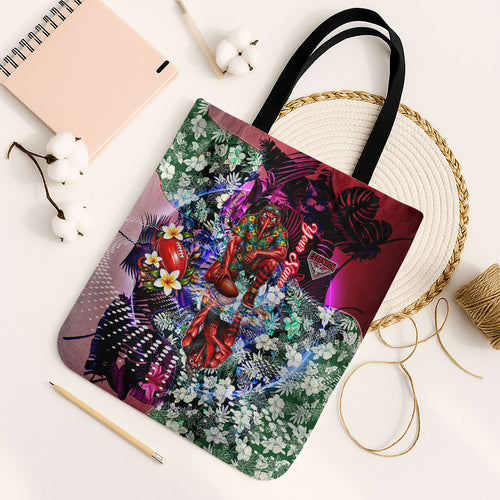 Personalized Essendon Football Bombers Tote Bag Tropical Hibiscus Flowers - Pacific Fusion Style