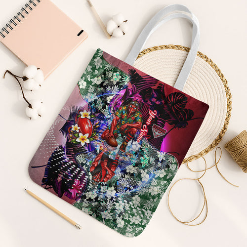 Personalized Essendon Football Bombers Tote Bag Tropical Hibiscus Flowers - Pacific Fusion Style