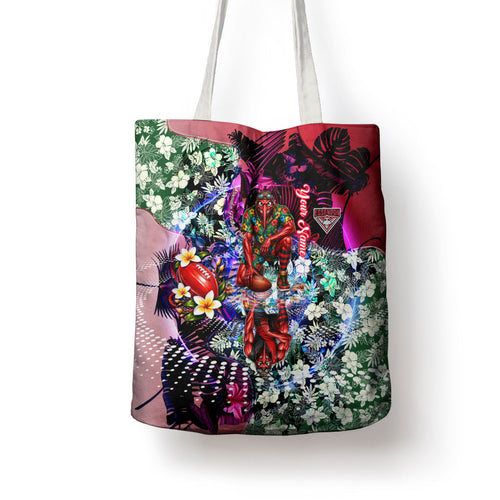 Personalized Essendon Football Bombers Tote Bag Tropical Hibiscus Flowers - Pacific Fusion Style