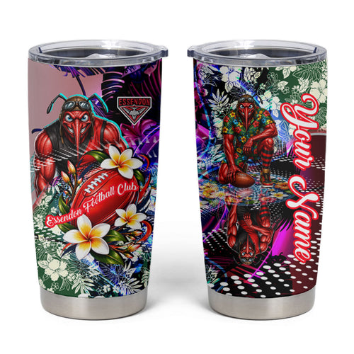 Personalized Essendon Football Bombers Tumbler Cup Tropical Hibiscus Flowers - Pacific Fusion Style