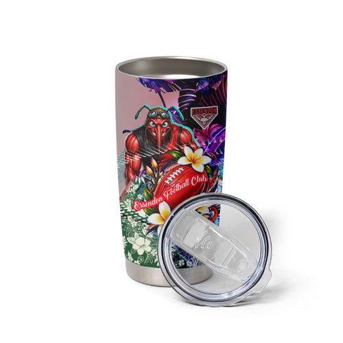 Personalized Essendon Football Bombers Tumbler Cup Tropical Hibiscus Flowers - Pacific Fusion Style