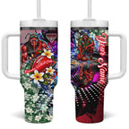 Personalized Essendon Football Bombers Tumbler With Handle Tropical Hibiscus Flowers - Pacific Fusion Style