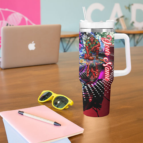 Personalized Essendon Football Bombers Tumbler With Handle Tropical Hibiscus Flowers - Pacific Fusion Style