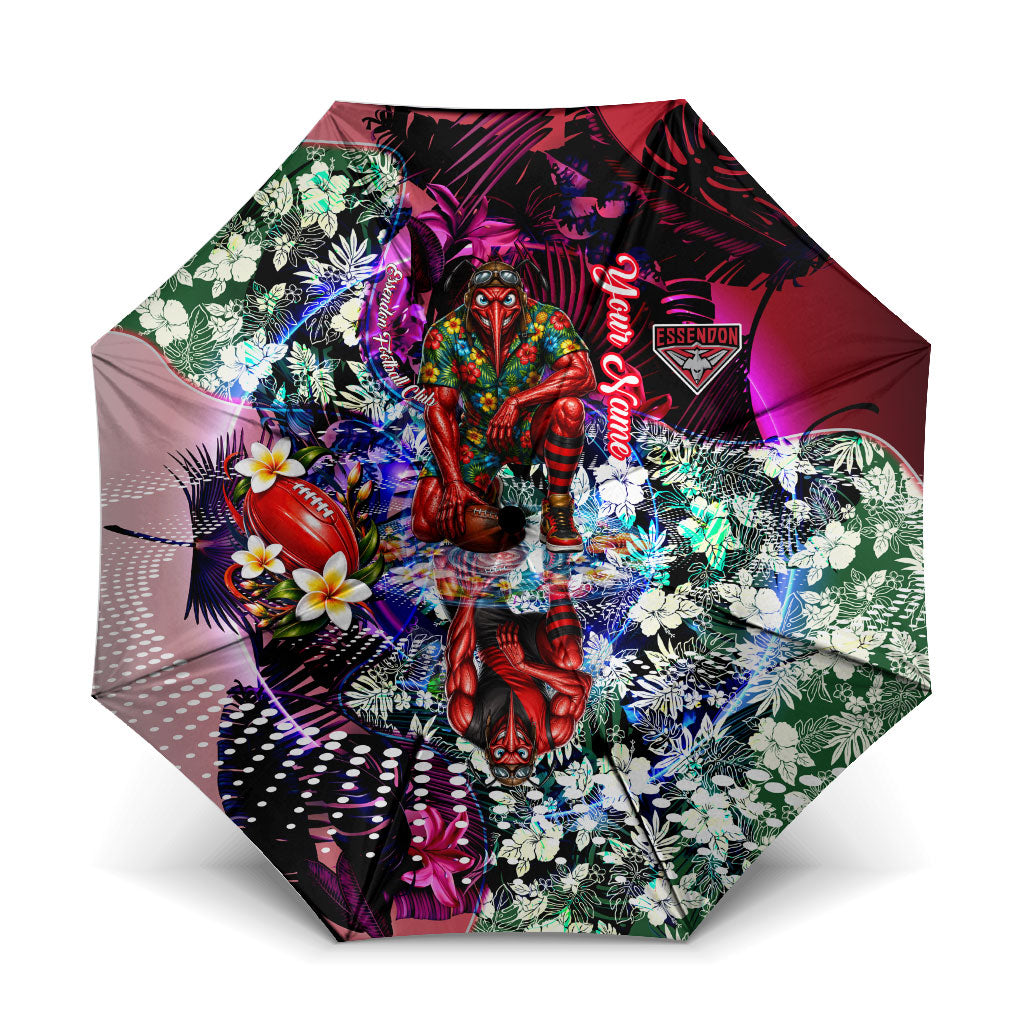 Personalized Essendon Football Bombers Umbrella Tropical Hibiscus Flowers - Pacific Fusion Style