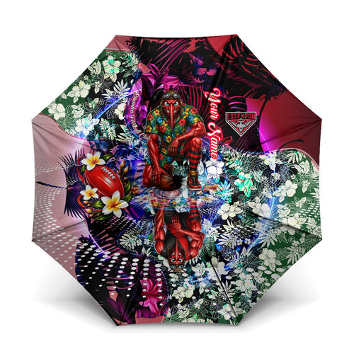 Personalized Essendon Football Bombers Umbrella Tropical Hibiscus Flowers - Pacific Fusion Style