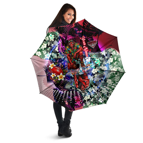 Personalized Essendon Football Bombers Umbrella Tropical Hibiscus Flowers - Pacific Fusion Style