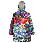 Personalized Essendon Football Bombers Wearable Blanket Hoodie Tropical Hibiscus Flowers - Pacific Fusion Style