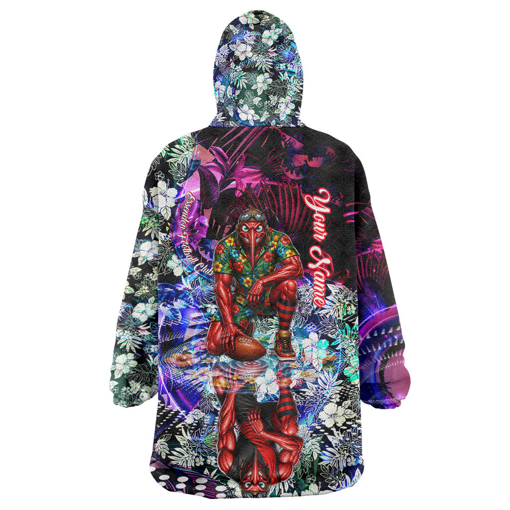 Personalized Essendon Football Bombers Wearable Blanket Hoodie Tropical Hibiscus Flowers - Pacific Fusion Style