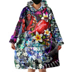 Personalized Essendon Football Bombers Wearable Blanket Hoodie Tropical Hibiscus Flowers - Pacific Fusion Style