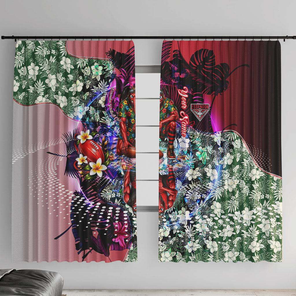 Personalized Essendon Football Bombers Window Curtain Tropical Hibiscus Flowers - Pacific Fusion Style