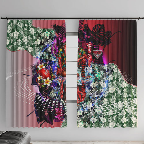 Personalized Essendon Football Bombers Window Curtain Tropical Hibiscus Flowers - Pacific Fusion Style