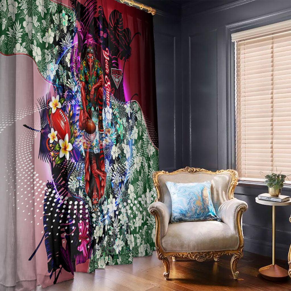 Personalized Essendon Football Bombers Window Curtain Tropical Hibiscus Flowers - Pacific Fusion Style