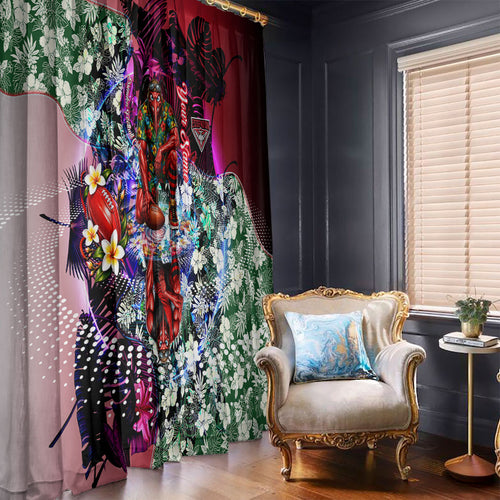Personalized Essendon Football Bombers Window Curtain Tropical Hibiscus Flowers - Pacific Fusion Style