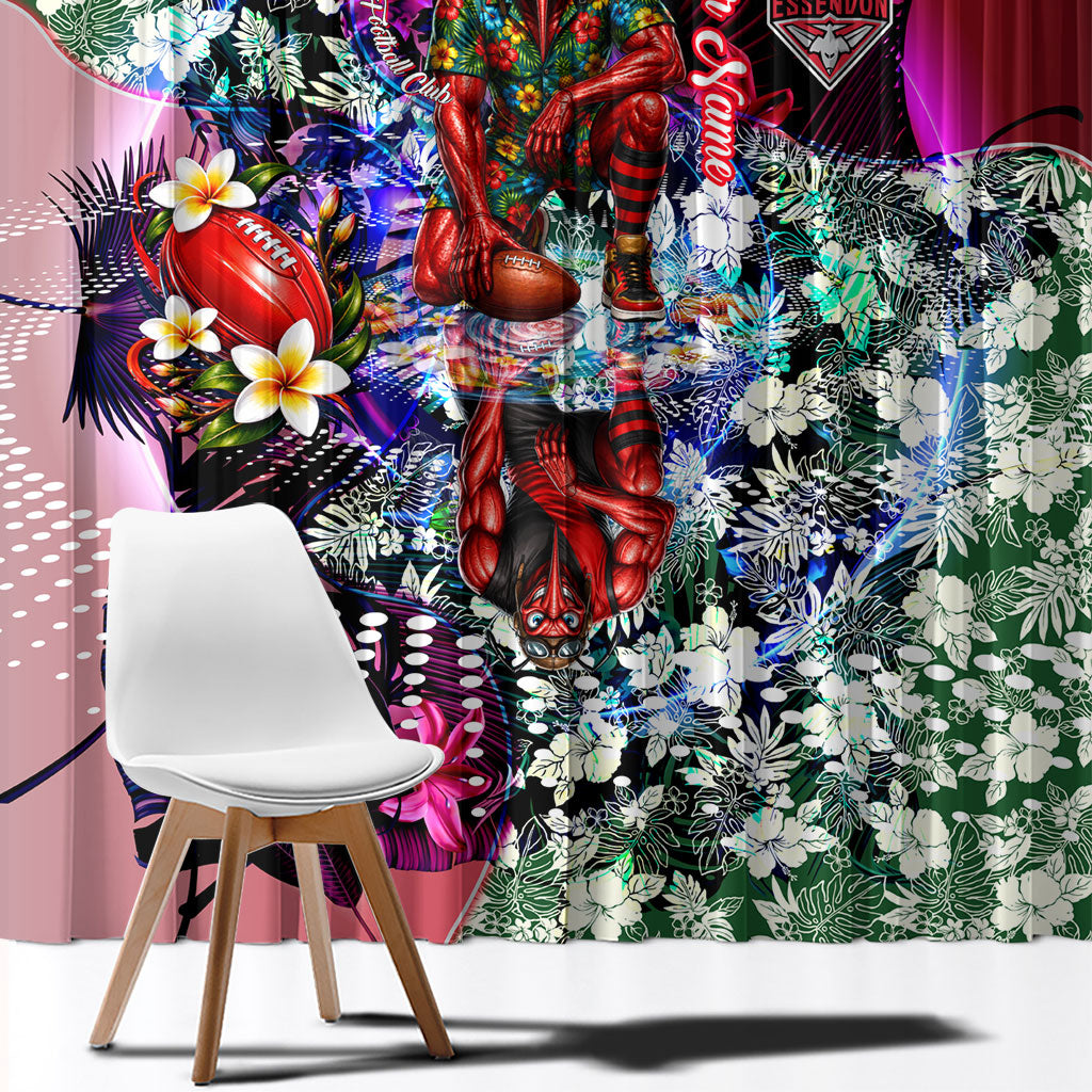 Personalized Essendon Football Bombers Window Curtain Tropical Hibiscus Flowers - Pacific Fusion Style