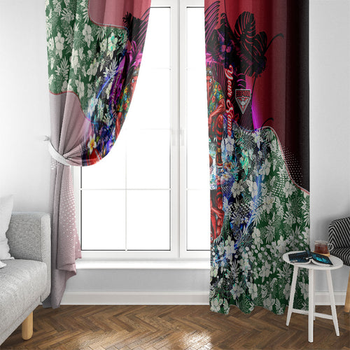 Personalized Essendon Football Bombers Window Curtain Tropical Hibiscus Flowers - Pacific Fusion Style