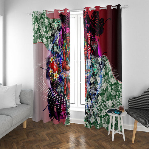 Personalized Essendon Football Bombers Window Curtain Tropical Hibiscus Flowers - Pacific Fusion Style