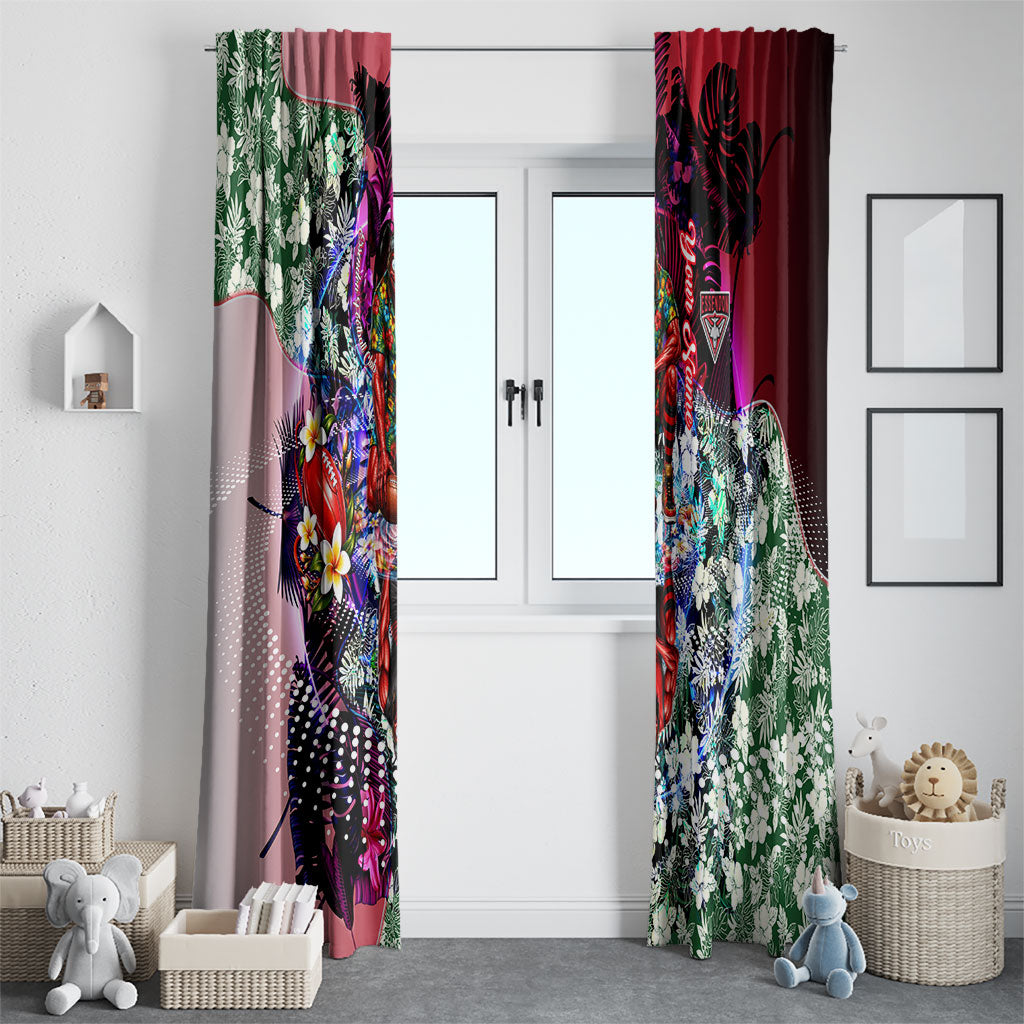 Personalized Essendon Football Bombers Window Curtain Tropical Hibiscus Flowers - Pacific Fusion Style