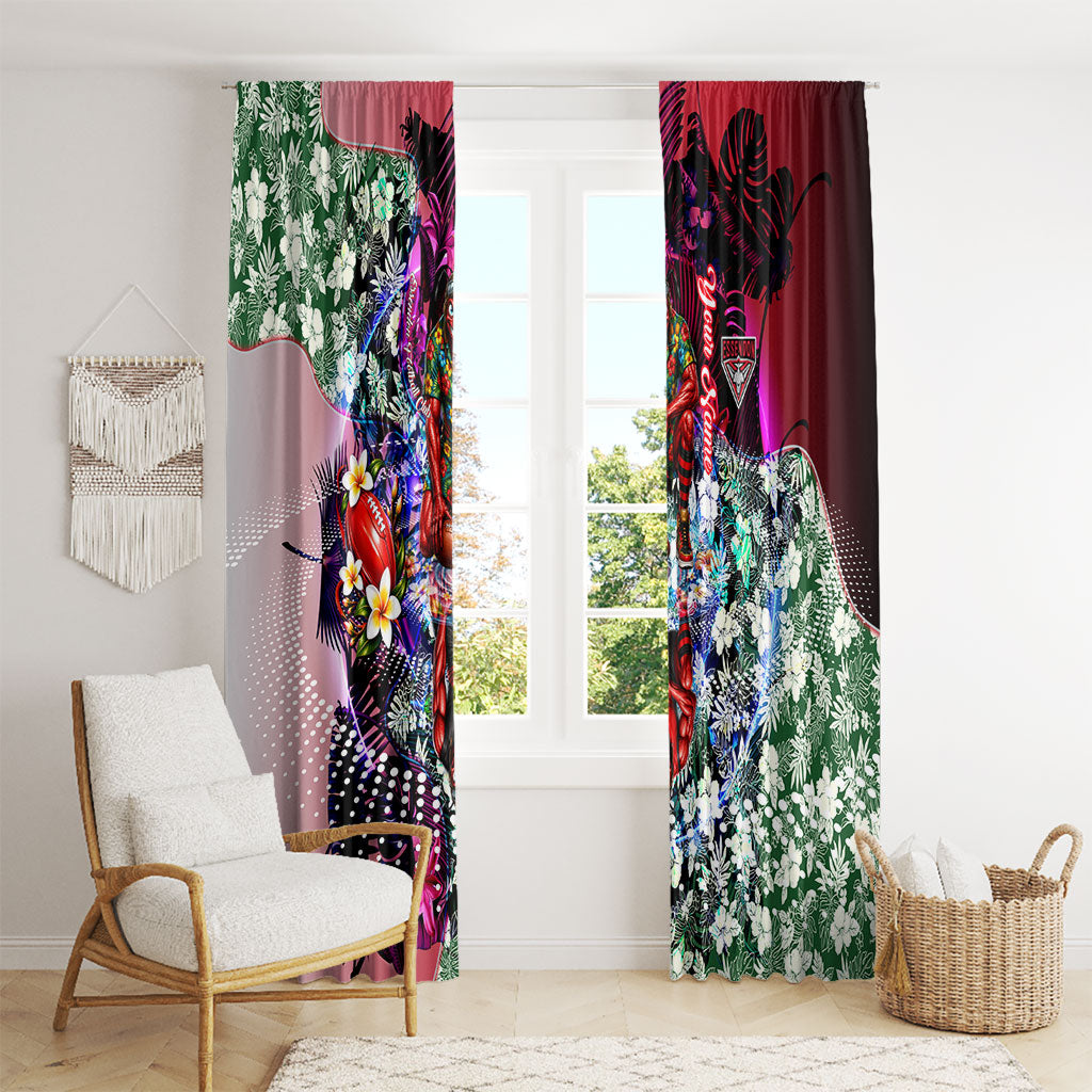 Personalized Essendon Football Bombers Window Curtain Tropical Hibiscus Flowers - Pacific Fusion Style