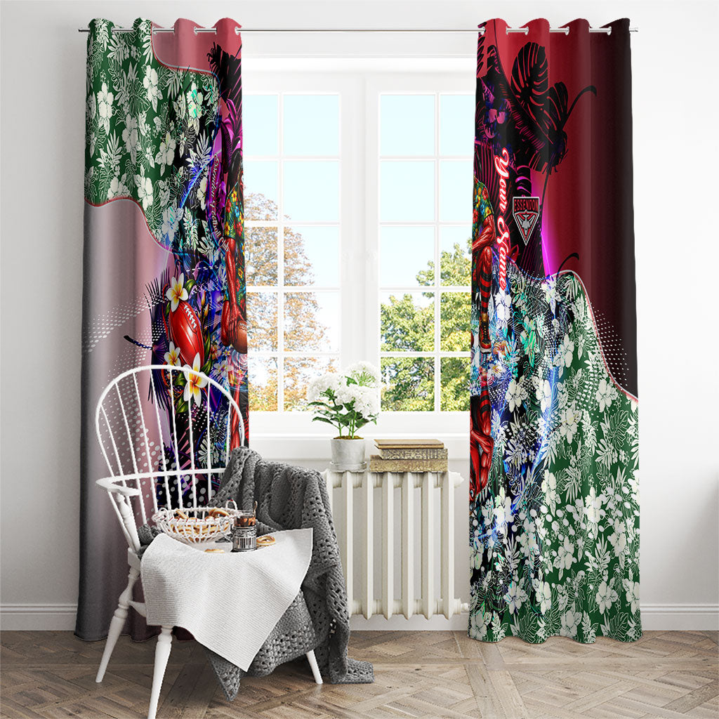 Personalized Essendon Football Bombers Window Curtain Tropical Hibiscus Flowers - Pacific Fusion Style