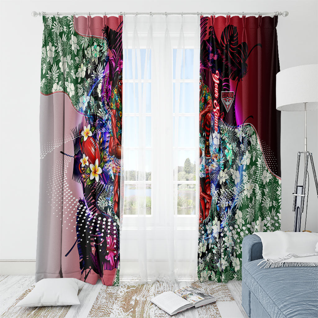 Personalized Essendon Football Bombers Window Curtain Tropical Hibiscus Flowers - Pacific Fusion Style