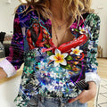 Personalized Essendon Football Bombers Women Casual Shirt Tropical Hibiscus Flowers - Pacific Fusion Style