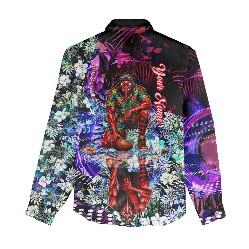 Personalized Essendon Football Bombers Women Casual Shirt Tropical Hibiscus Flowers - Pacific Fusion Style