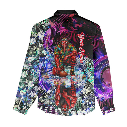 Personalized Essendon Football Bombers Women Casual Shirt Tropical Hibiscus Flowers - Pacific Fusion Style
