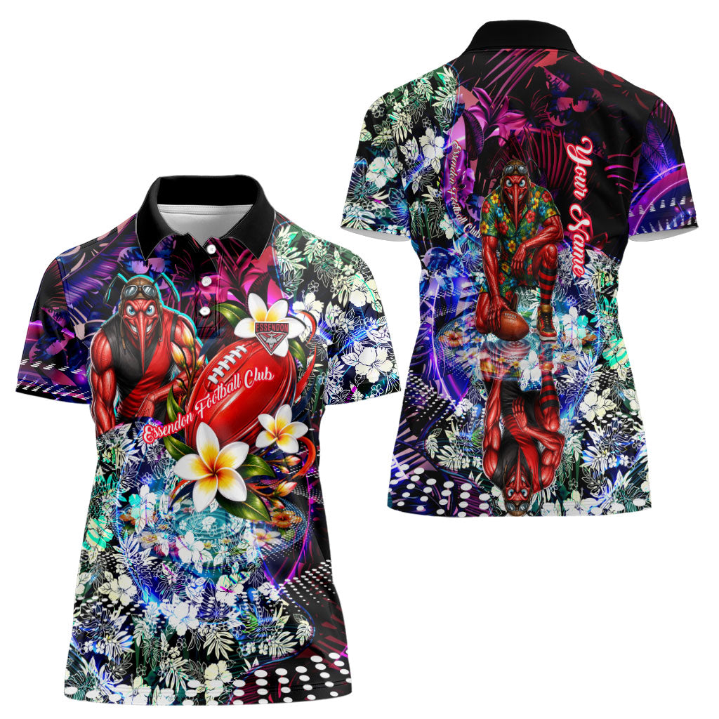 Personalized Essendon Football Bombers Women Polo Shirt Tropical Hibiscus Flowers - Pacific Fusion Style