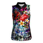 Personalized Essendon Football Bombers Women Sleeveless Polo Shirt Tropical Hibiscus Flowers - Pacific Fusion Style