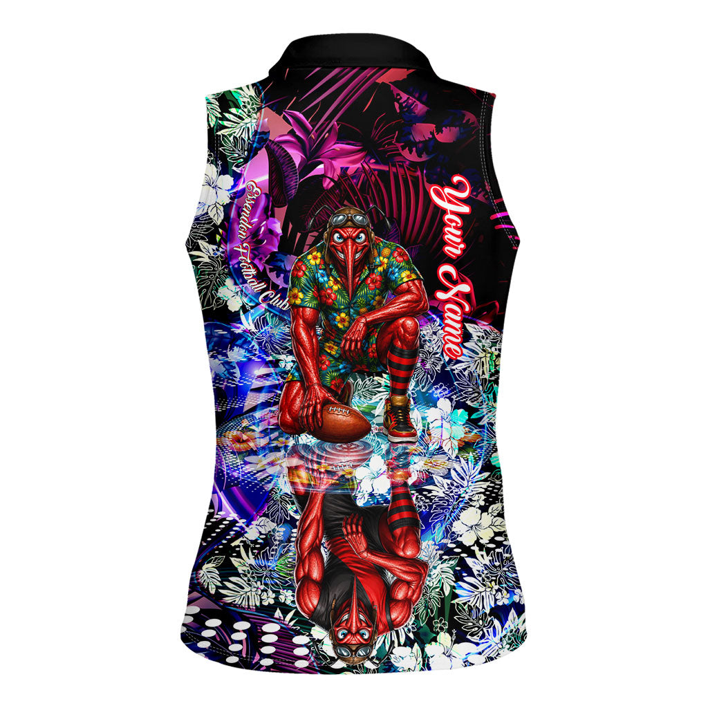 Personalized Essendon Football Bombers Women Sleeveless Polo Shirt Tropical Hibiscus Flowers - Pacific Fusion Style