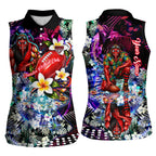 Personalized Essendon Football Bombers Women Sleeveless Polo Shirt Tropical Hibiscus Flowers - Pacific Fusion Style