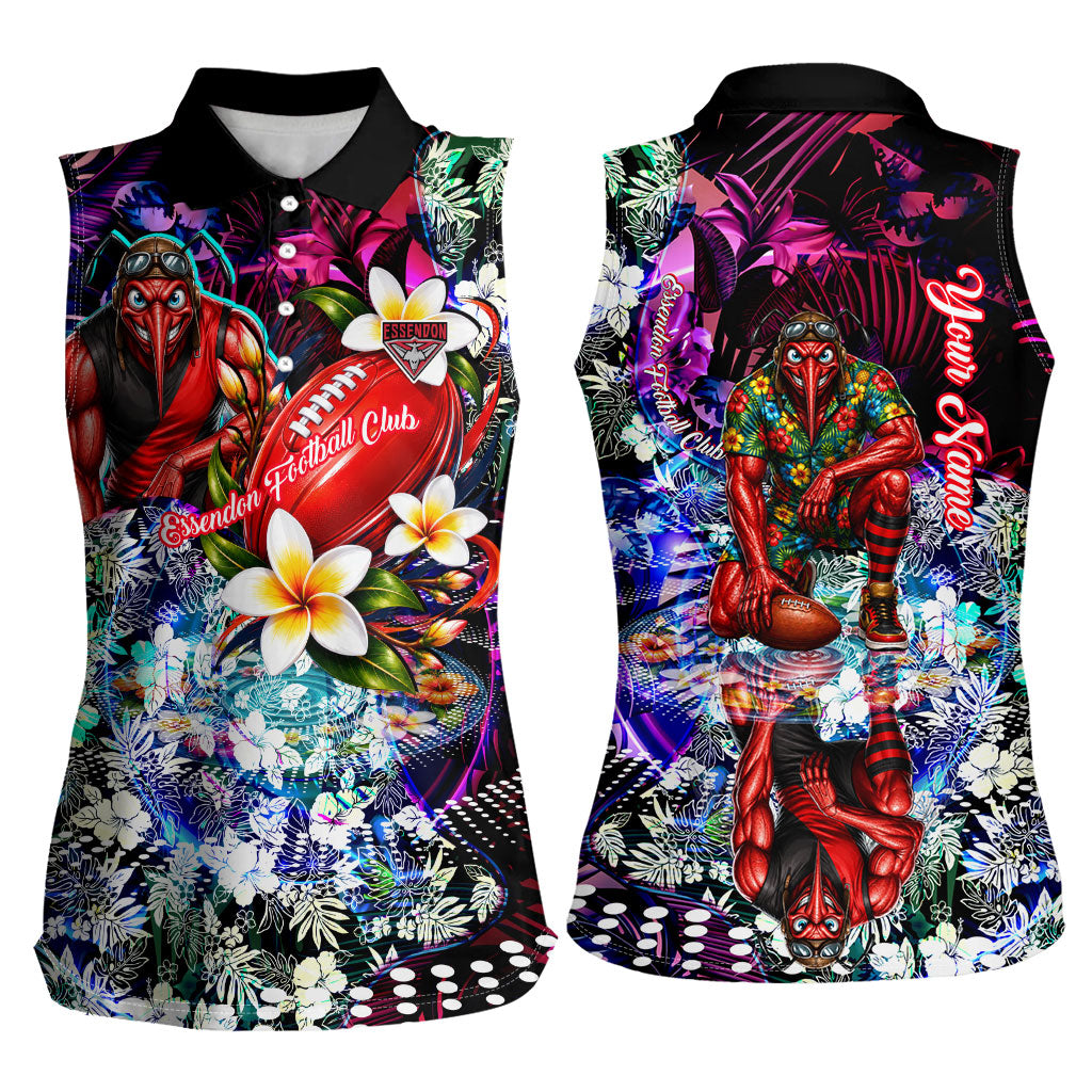 Personalized Essendon Football Bombers Women Sleeveless Polo Shirt Tropical Hibiscus Flowers - Pacific Fusion Style
